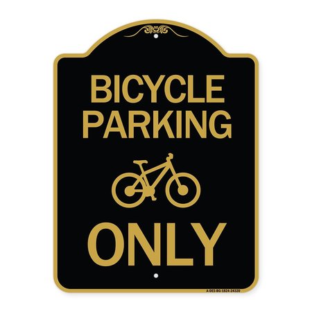 SIGNMISSION Bicycle Parking With Graphic, Black & Gold Aluminum Architectural Sign, 18" x 24", BG-1824-24320 A-DES-BG-1824-24320